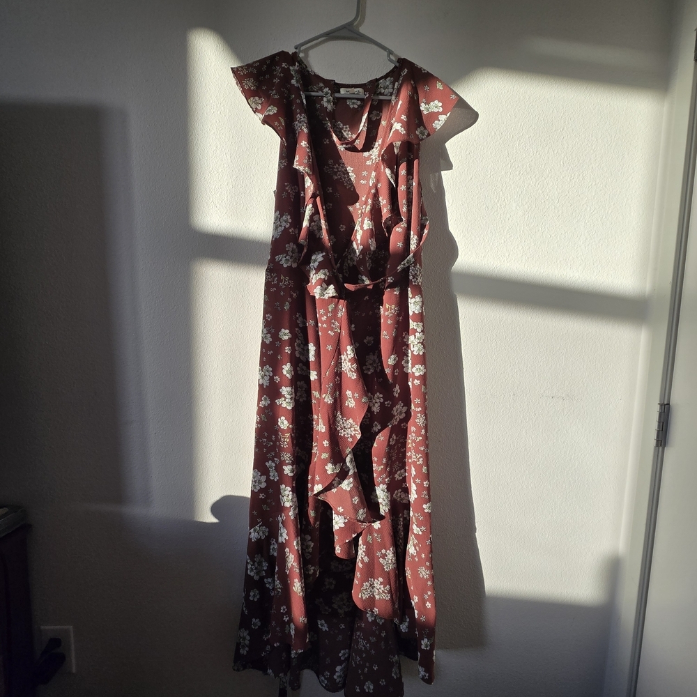 Max Studio Red Asymmetrical Sundress with Flutter Sleeves - Picture 2 of 8